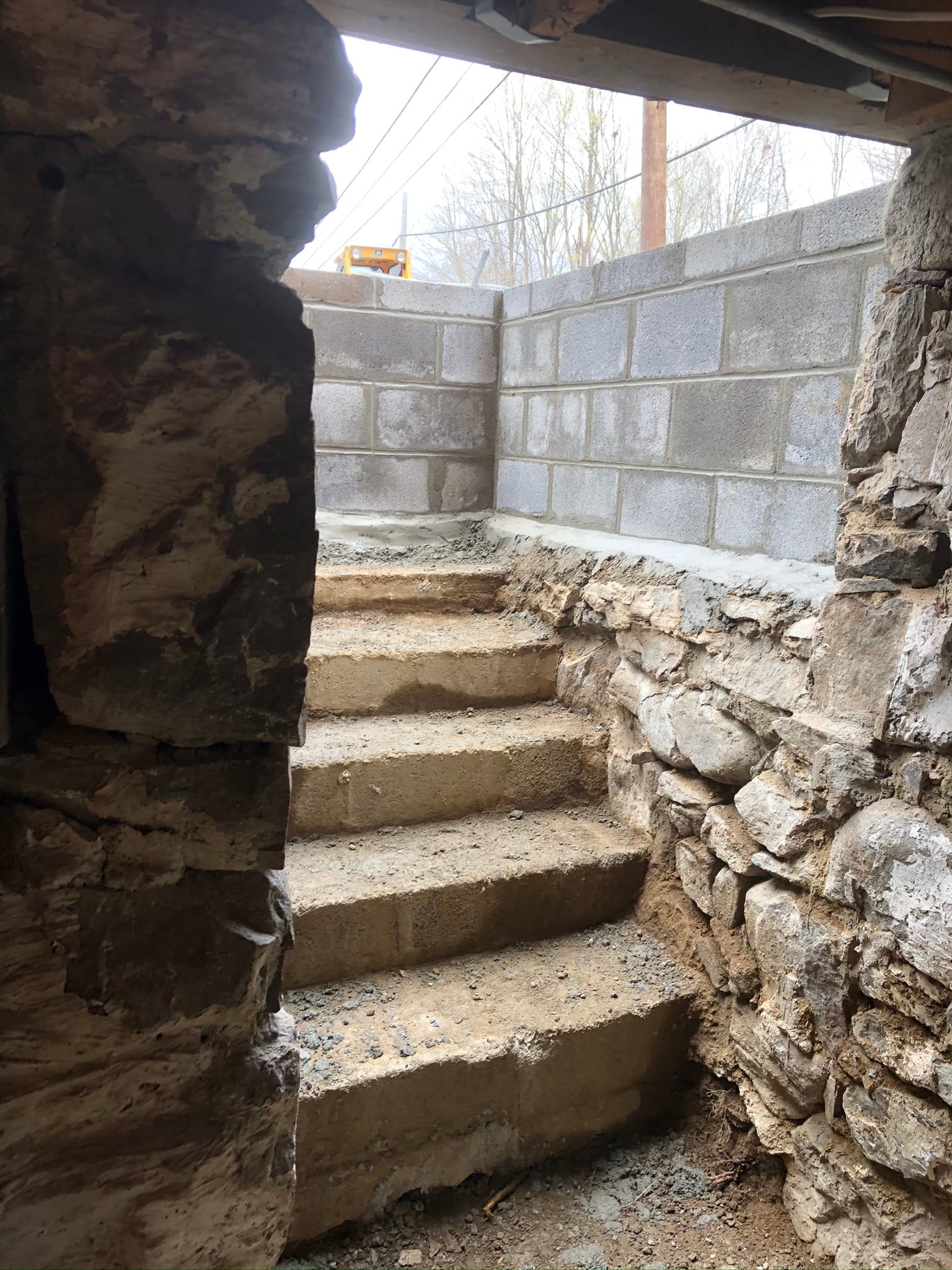 Poured concrete basement stairs