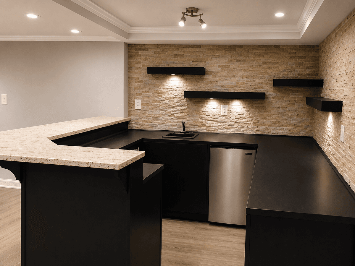 Finished Basement with Playroom and Bar